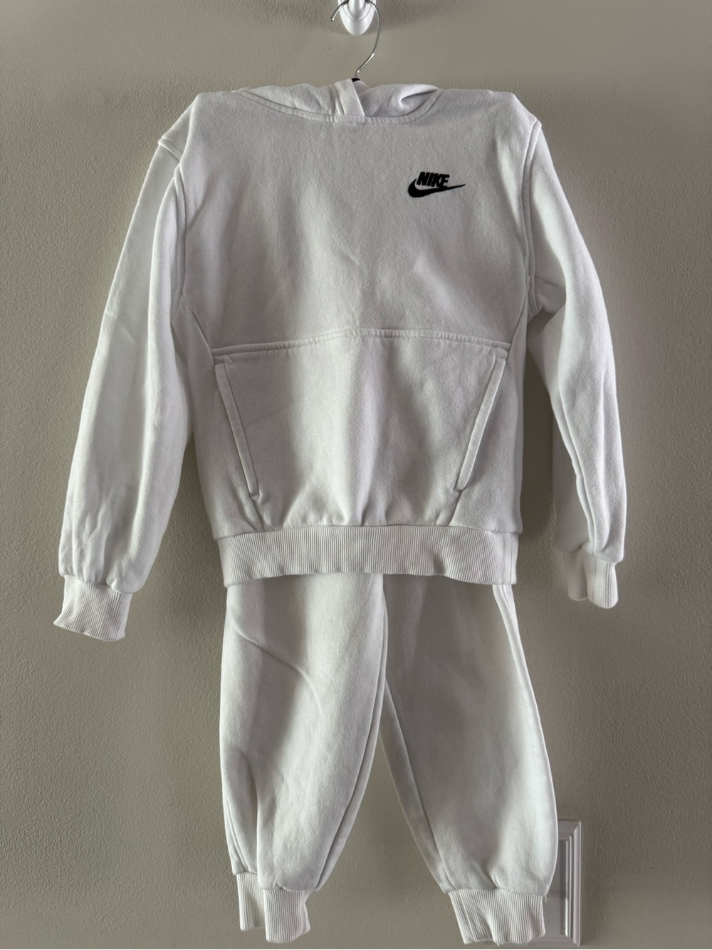 Nike White Kids Hoodie & Joggers Set with Black Logo